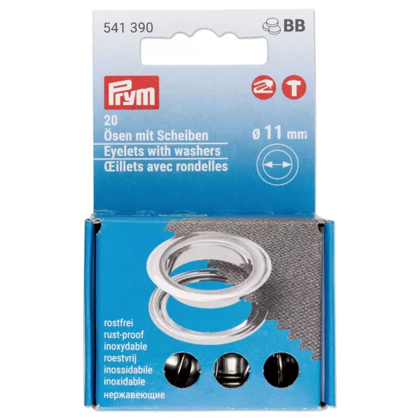 20 Ösen mit Scheiben 11mm silber - für das Prym Vario Creative Tool