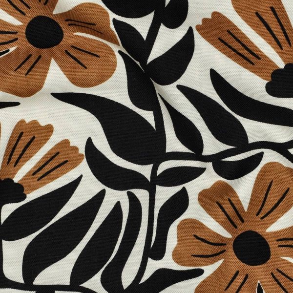 Baumwolle Canvas Blumen natur schwarz braun – robuster Dekostoff