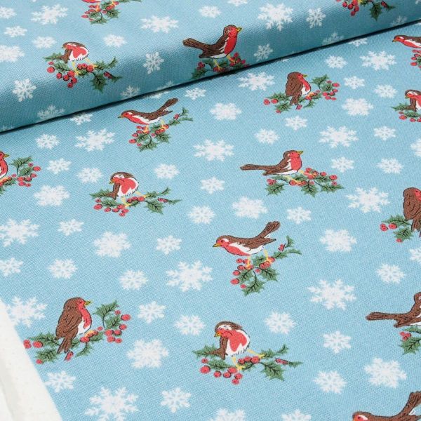 Baumwolle Vögelchen Rotkehlchen Schneeflocken Weihnachten - Festive Collection