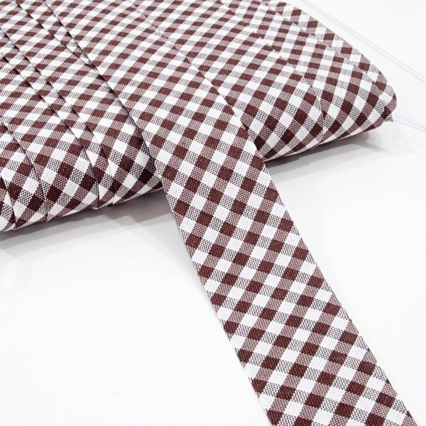 Breites Schrägband dunkelbraun kariert 60/30mm gefalzt – Fb. 43 Vichykaro braun