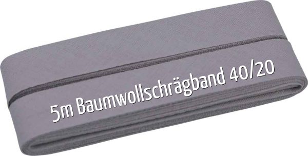 5m Schrägband aus Baumwolle grau - Baumwollschrägband 40/20/10