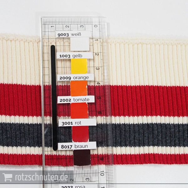 Strick Bündchen College creme rot grau Streifen – Rippbündchen BONNIE 100x8cm Retro