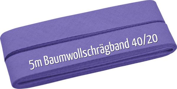 5m Schrägband aus Baumwolle flieder - Baumwollschrägband 40/20/10