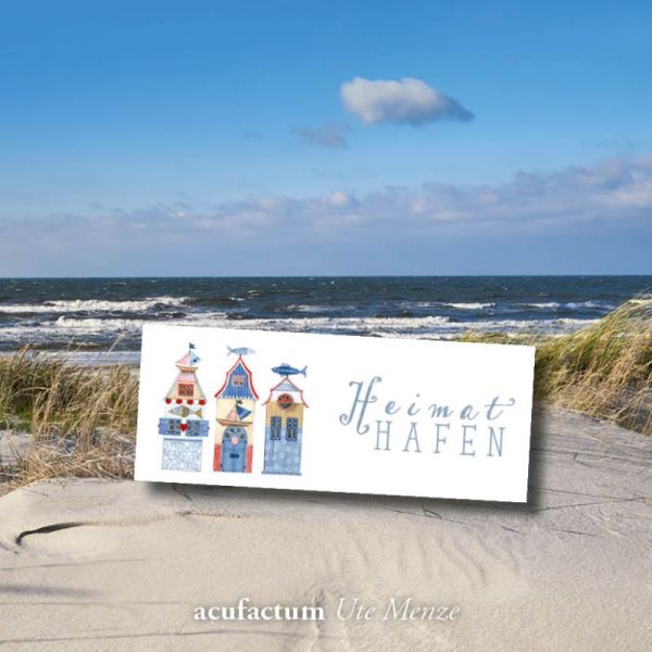 Webetikett Strandhäuser - Heimathafen - Aufnäher von acufactum 2x4,5cm