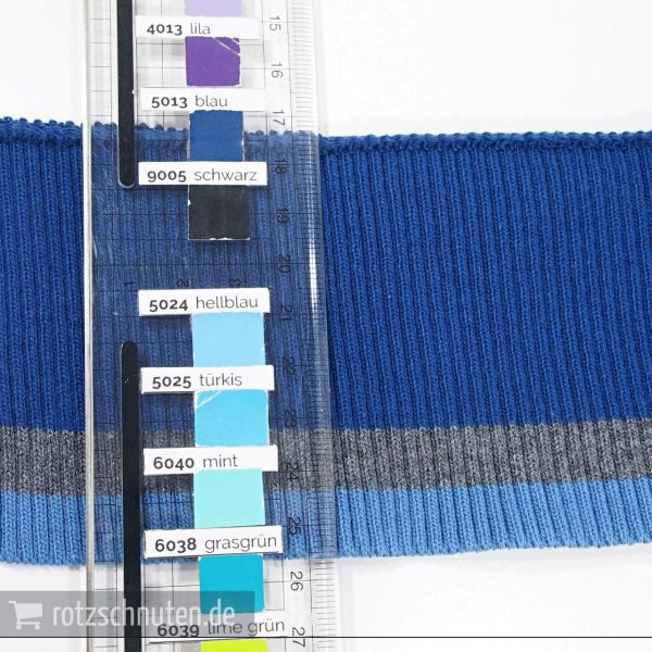 Strick Bündchen College blau grau hellblau Streifen – Rippbündchen BONNIE 100x8cm Retro