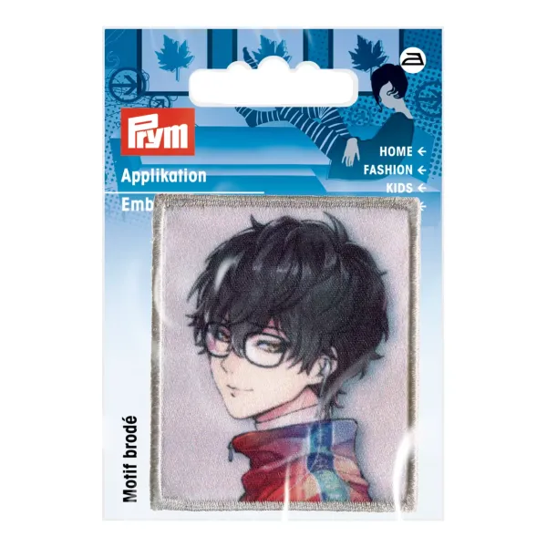 Bügelbild K-Pop Junge schwarze Haare Brille – Applikation 50 × 60 mm