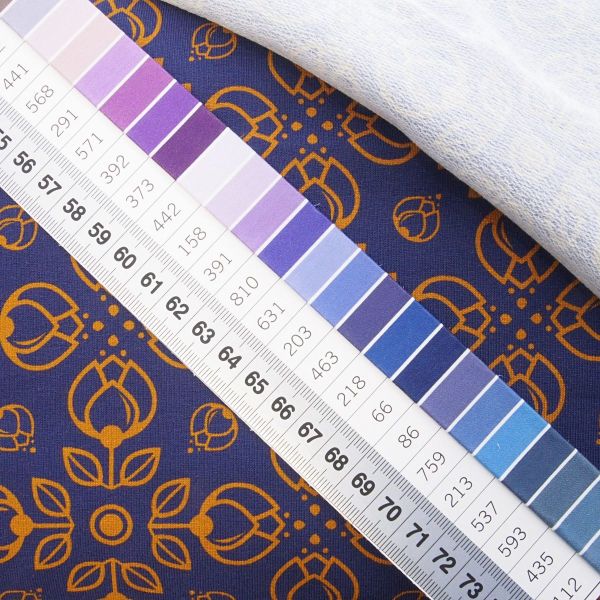 Sweat Blüten dunkelblau violett senf – French Terry Pretty Bloom by Lycklig von Swafing