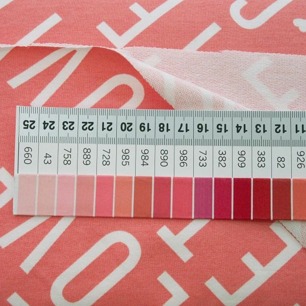 Sweat Cute Love Sweet Herzen lachs rosa– French Terry Schrift by Ilja Fabrics