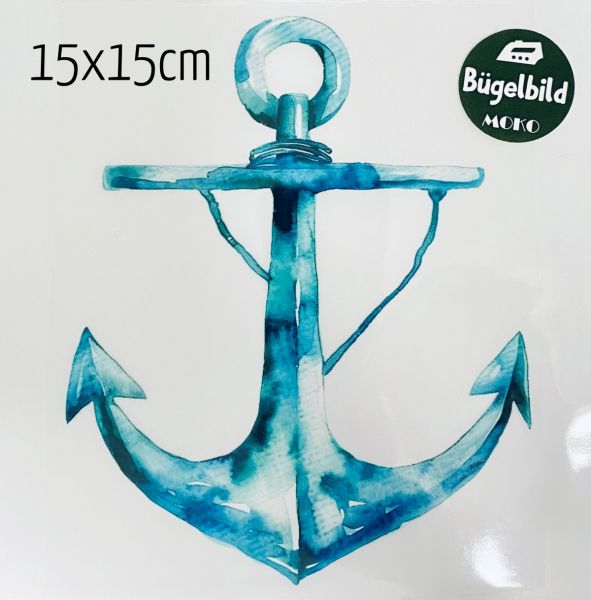 Bügelbild großer Anker blau 15x15cm