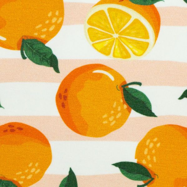 Jersey mit Streifen in apricot und leckeren Orangen – frisches Obst aus der Serie Melody von Swafing