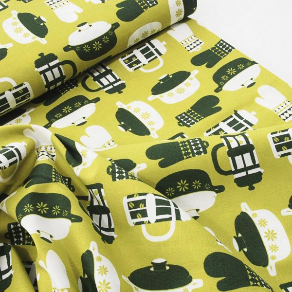Baumwolle Küche Töpfe Kannen lime grün Retro von Westfalenstoffe Living