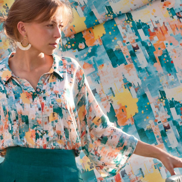 fließende Viskose abstrakt petrol gelb - City Joy M von See You At Six