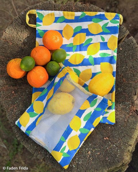 Canvas Jumble & Zest Zitronen blau-weiß – Bienvenido Colorido für Swafing