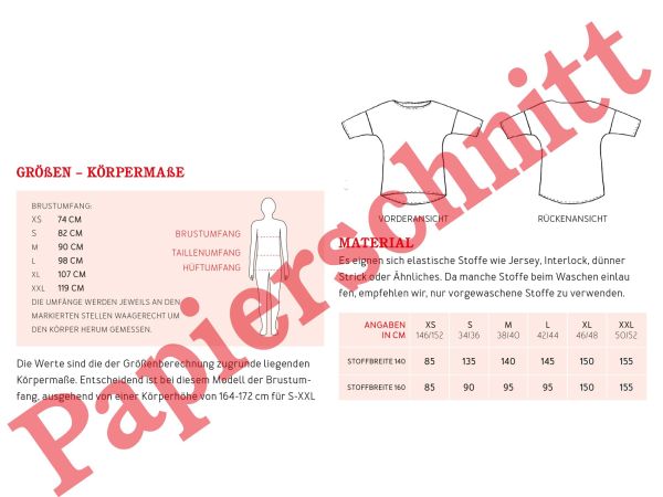 Schnittmuster FRAU KARLA • Shirt mit 3/4 Ärmel für Damen • Gr. XS-XXL