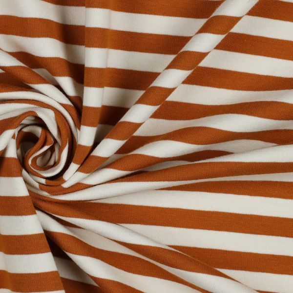 French Terry Streifen terracotta creme - Sommersweat Yarn Dyed Stripes light brown offwhite