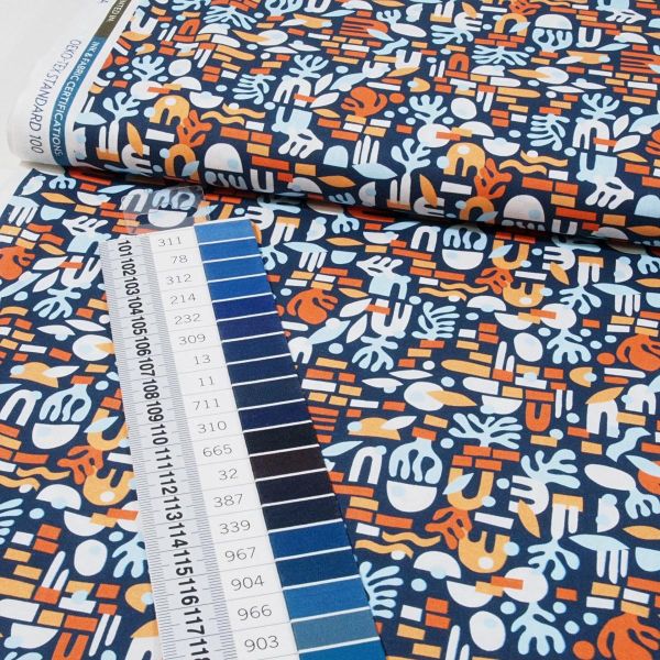 Baumwolle abstraktes Korallenriff Puzzle dunkelblau - Crabbies Coral Reef