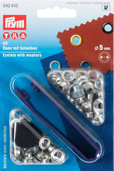 40 Ösen mit Scheiben 5mm silber - mit Werkzeug