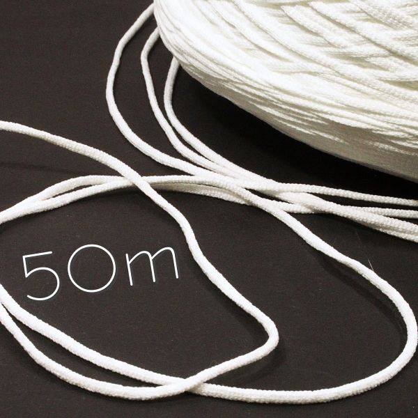 50m weiches Rundgummi in weiß Ø2,5-3 mm für Masken