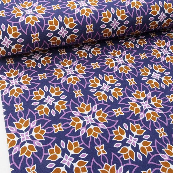 Jersey Blüten violett senf – Floral Ornaments by Lycklig von Swafing