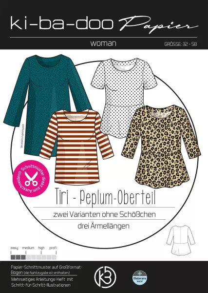Schnittmuster Peplum Oberteil Tiri Woman - Bluse von KiBaDoo Gr. 32-58