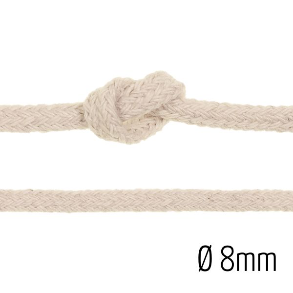 Baumwoll Hanf Kordel Ø8mm natur beige – Kordelband für Hoodie, Rucksack & Co.
