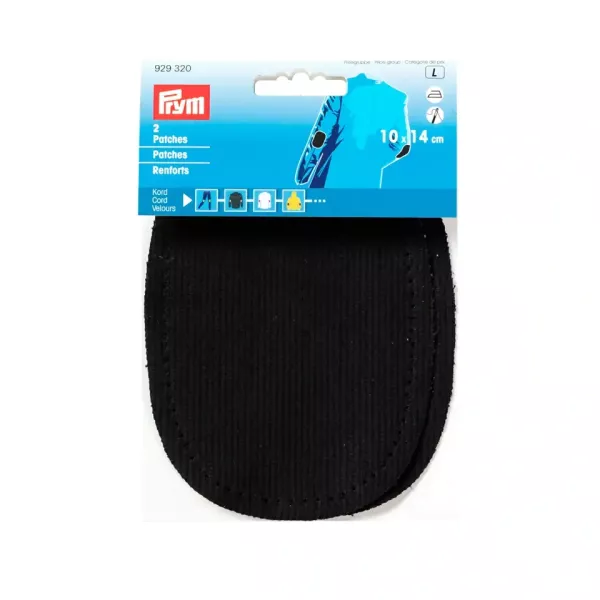 2 Reparatur Patches Kord schwarz für Knie & Ellenbogen oval 14x10cm aufbügelbarer Cord Flicken