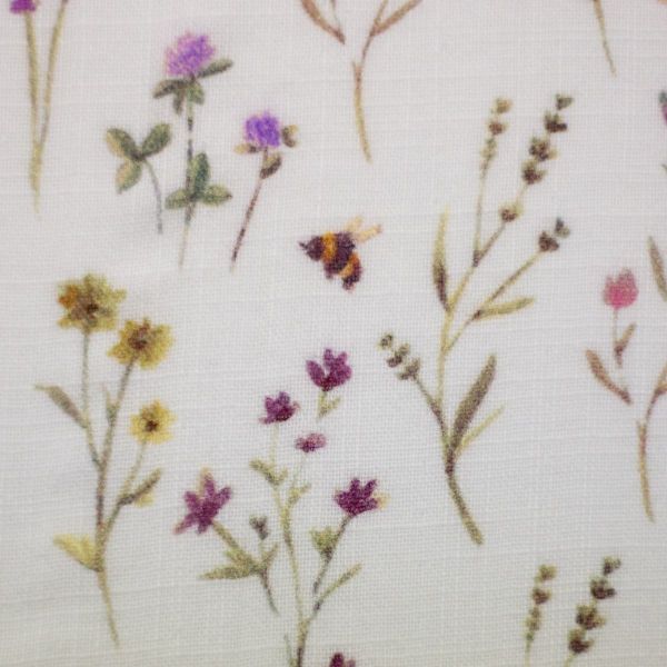 Double Slub Musselin zarte Blüten Gräser weiß – Double Gauze Wild Meadow by Swafing