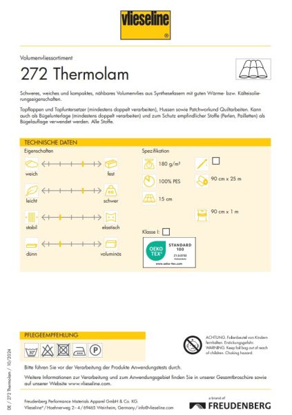 Vlieseline 272 THERMOLAM – kompaktes Volumenvlies mit hoher Dichte (MW)