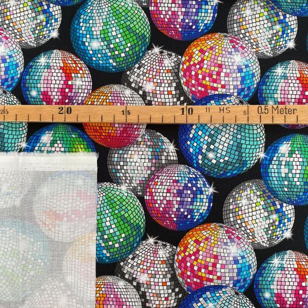 Baumwolle mit Discokugel Metallic Print bunt silber Glitter - Lewis & Irene DISCO!