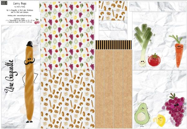 Baumwollstoff Carry Bags von Cherry Picking Brot und Obstbeutel - Panel 95x145cm