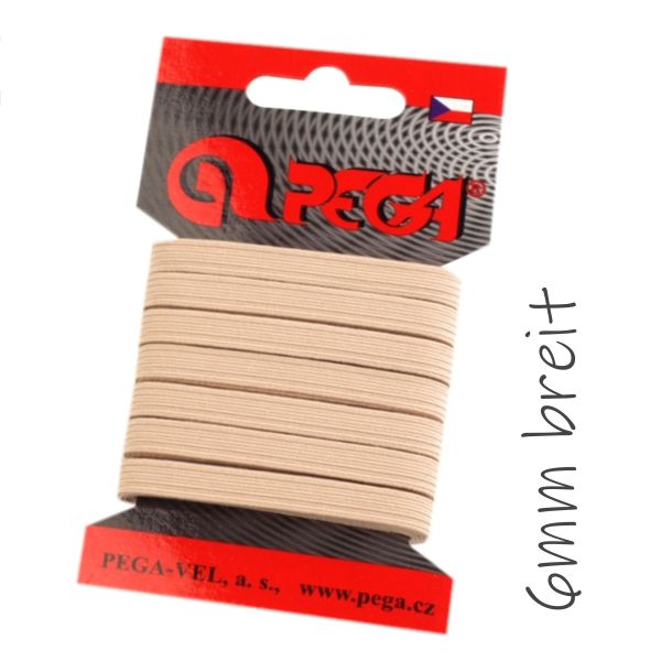 5m schmales Gummiband natur beige - 6mm breit