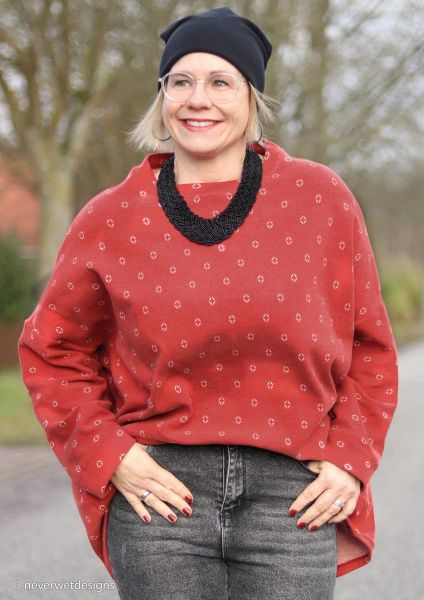 Jacquard Strickstoff Rauten rotbraun terracotta – Kuschelstrick von Swafing