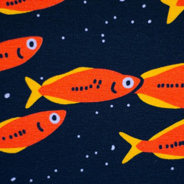 Maritimer Sweat navy mit Oktopus und Mantarochen by Käselotti – 150cm Panel French Terry