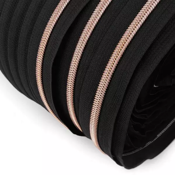 Reißverschluss endlos 5mm schwarz mit rosegold kupfer Spirale – Endlosreißverschluss SR5