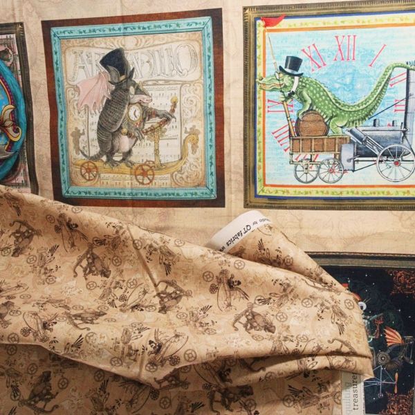 Baumwolle Steampunk 8 Tierbilder - Fantasy & Fiction Panel 60x110cm