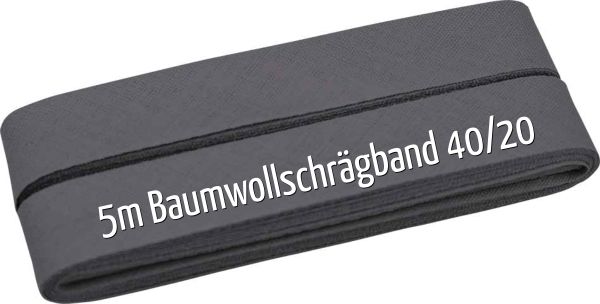 5m Schrägband aus Baumwolle dunkelgrau - Baumwollschrägband 40/20/10
