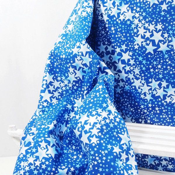 Baumwolle Sterne blau silber glitzer - Snowflake Pearl Frost