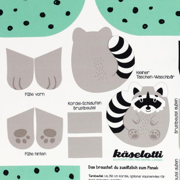 DIY Nähset Turnbeutel Waschbär von Käselotti - Tierbeutel Panel 75x150cm