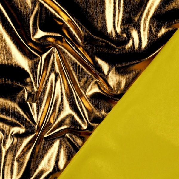 Folienjersey PARTY – Gold Metallic – glänzender Stretchstoff für Partyoutfits & Deko