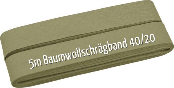 5m Schrägband aus Baumwolle khaki - Baumwollschrägband 40/20/10