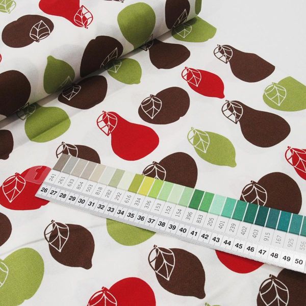 Baumwolle Früchte Apfel Birne Zitrone rot grün braun Retro von Westfalenstoffe Living