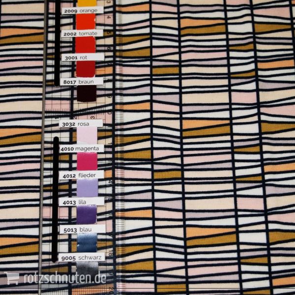 Bio Baumwolljersey BASKET OF WHEAT Karo Netz beige apricot - Sarah Watson Bloome