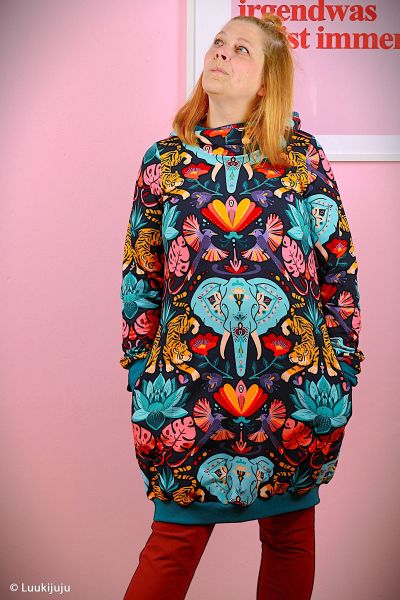 Modal Sweat Elefanten Tiger Blüten bunt - French Terry Design Kanani by Käselotti von Swafing