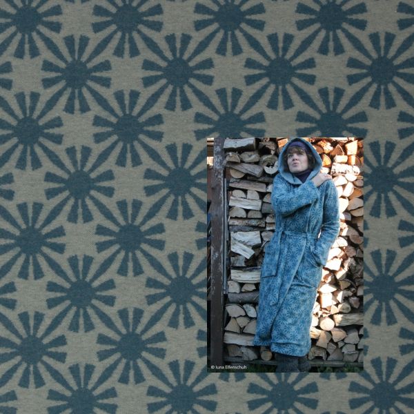 Kuschel Jacquard Jersey Sonne petrol – Kuschelstrick Herbst von Swafing