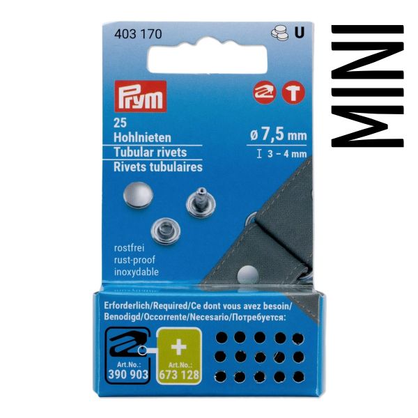 25 Hohlnieten silber Gr. S - Ø7,5mm x 3-4mm ohne Werkzeug - für Vario Creative Tool