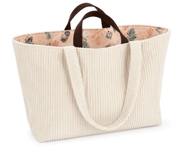 Taschen-Stoffpaket creme – Breitcord, Baumwoll-Dekostoff & braunes Gurtband