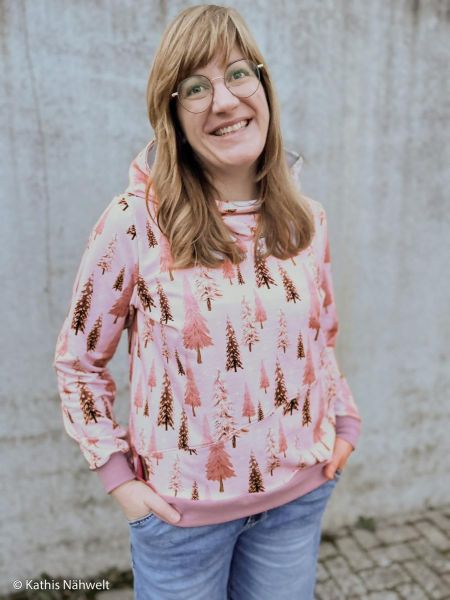 Sweat mit rosa Tannenbäumen Winter Weihnachten Schnee - French Terry Holly by Swafing