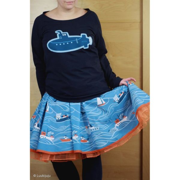 Baumwollstoff Roundabout von Käselotti Schiffparade blau - Panel 140x140cm