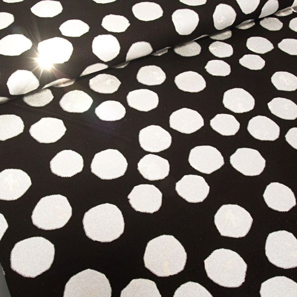 Kokka Heavy Canvas - Stone Dots schwarz silber metallic - Serie Trefle