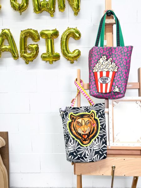 DIY Nähset Cherry Picking Bag Popcorn und Tiger - Beutel Tasche Panel 95x140cm